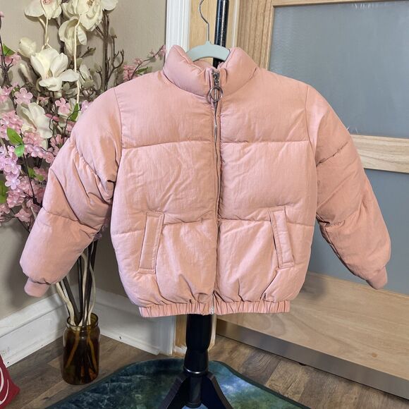 FOREVER 21 GIRLS PUFFER JACKET PINK SIZE 5/6 FULL ZIP - Picture 1 of 7